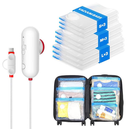 Kit de compresie VacBird™ (9 pungi + pompă electrică USB)