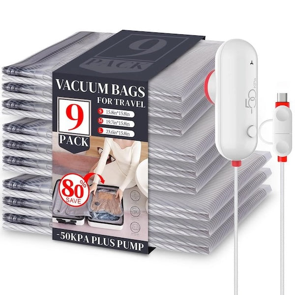 Kit de compresie VacBird™ (9 pungi + pompă electrică USB)